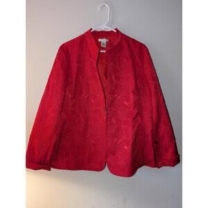Laura Ashley Womens Red Jacquard Jacket Size XL Decorative Zipper Elegant